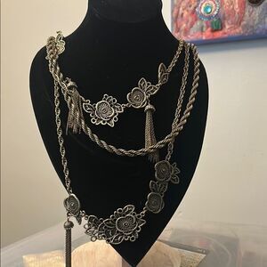 Ann Taylor Vintage Style Brass Tone Triple Layer Chain Necklace